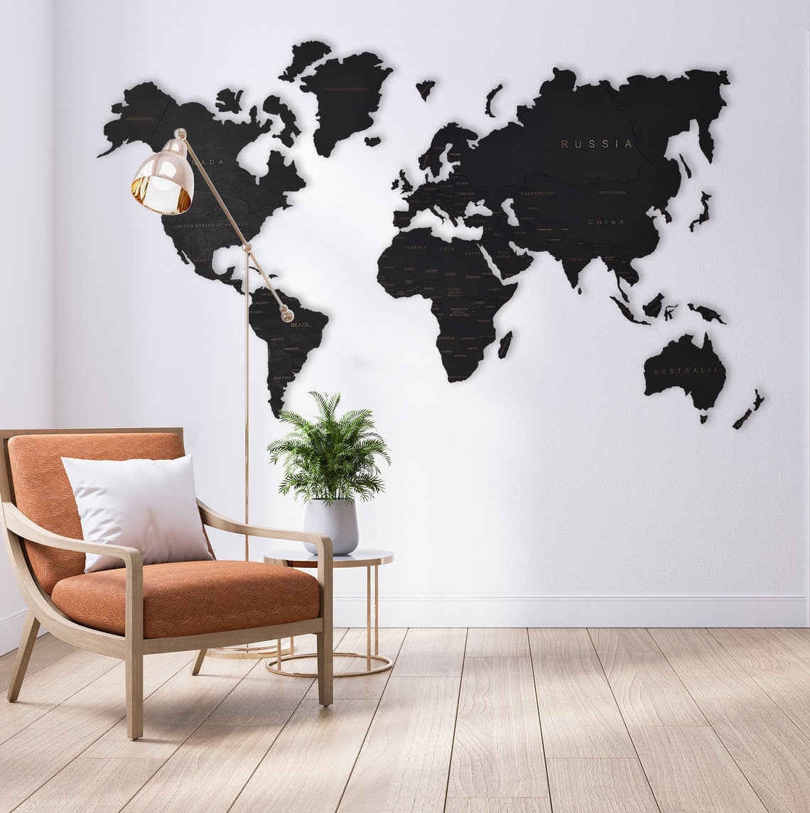 Rustic Wooden World Map