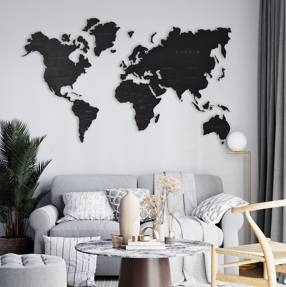 Rustic Wooden World Map